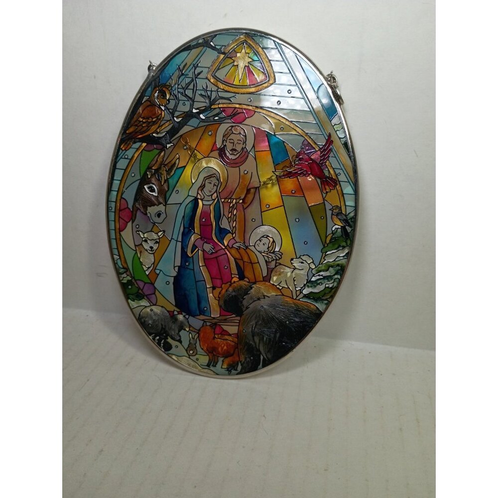 AMIA Hand Painted Stained Glass Holy Family Nativity Sun-catcher - Picture 3 of 5